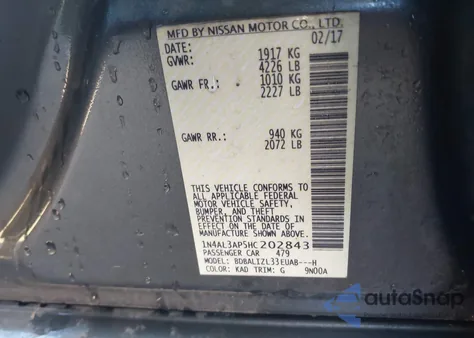 2017 Nissan Altima 2.5 Sv from USA, damaged, VIN 1N4AL3AP5HC202843